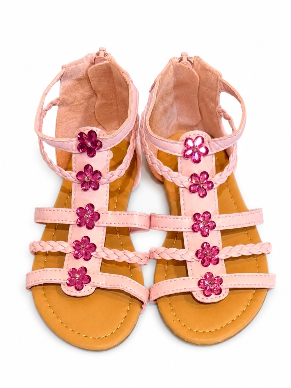 Girls Pink Flower Embellished Gladiator Sandals - Size 9